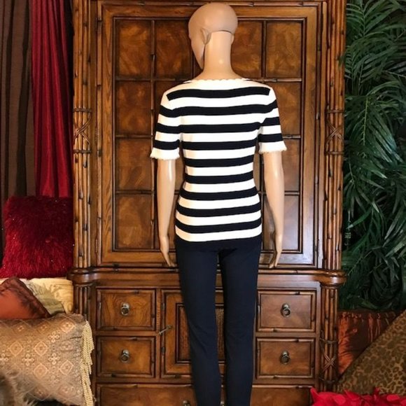 LOFT Scallop Gold Tip Sleeve Stripe Rib Knit Top - Picture 4 of 14